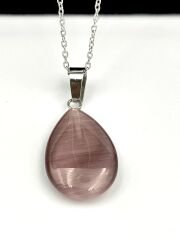 Kedi Gözü Taşlı Kolye (Çelik Zincir)