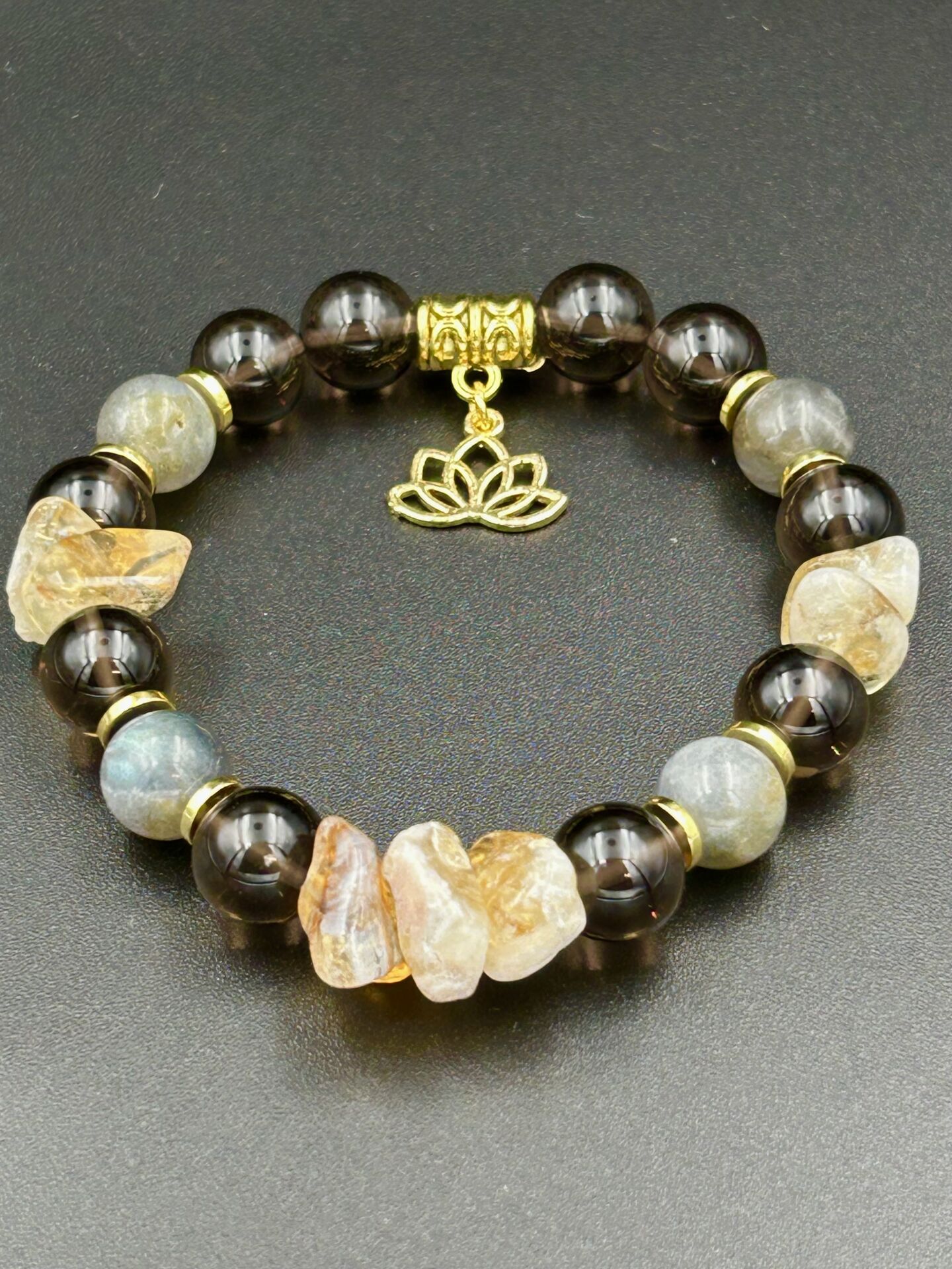 Soul Balance-Dumanlı Kuvars, Labradorit ve Sitrin Taşlı Enerji Bilekliği