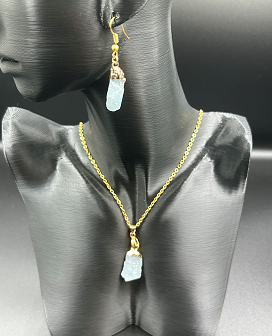 Akuamarin Kolye Küpe Takımı  (Çelik Zincir)