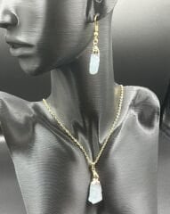 Akuamarin Kolye Küpe Takımı  (Çelik Zincir)