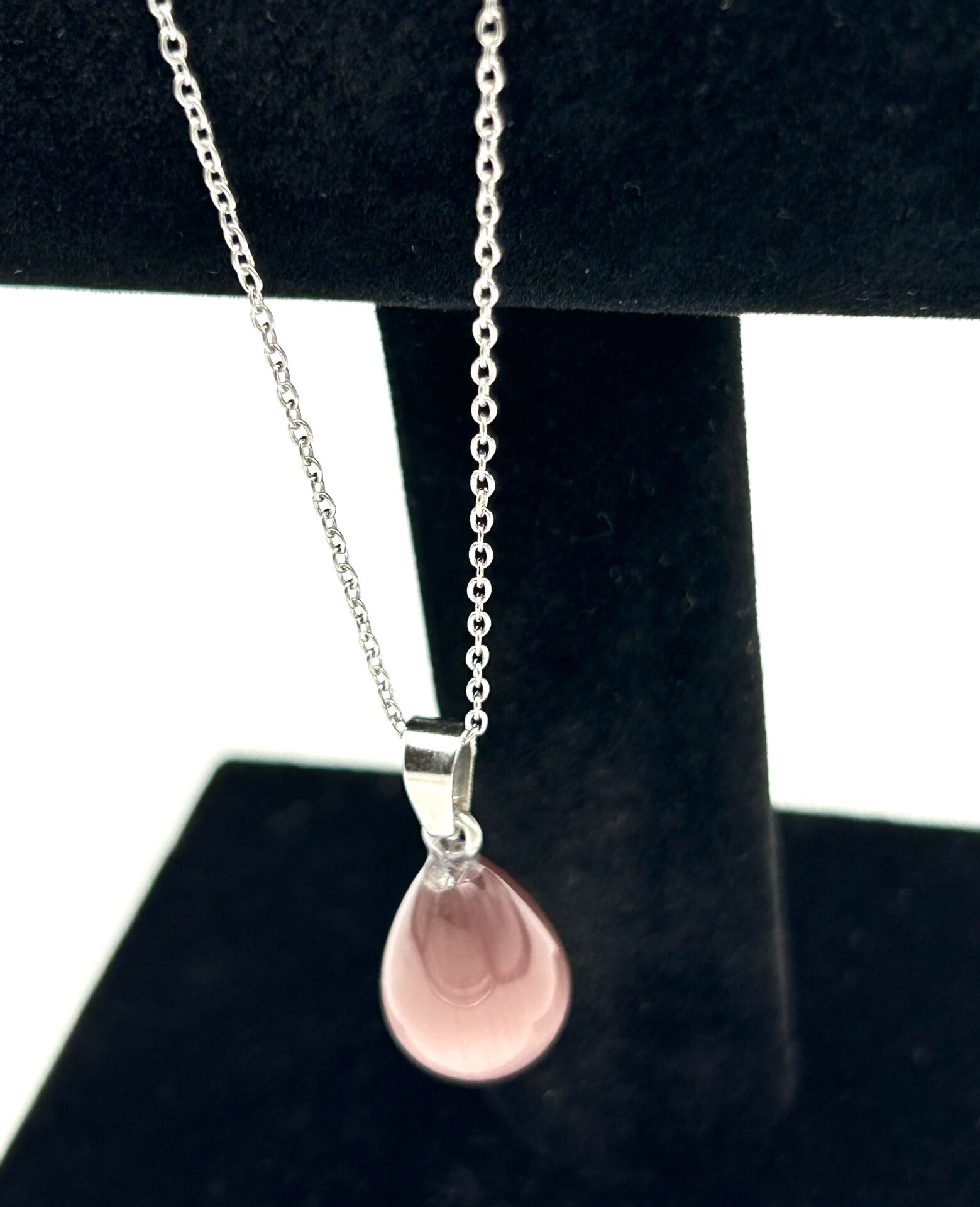 Pembe Kedi Gözü Damla Kolye