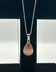 Pembe Kedi Gözü Damla Kolye