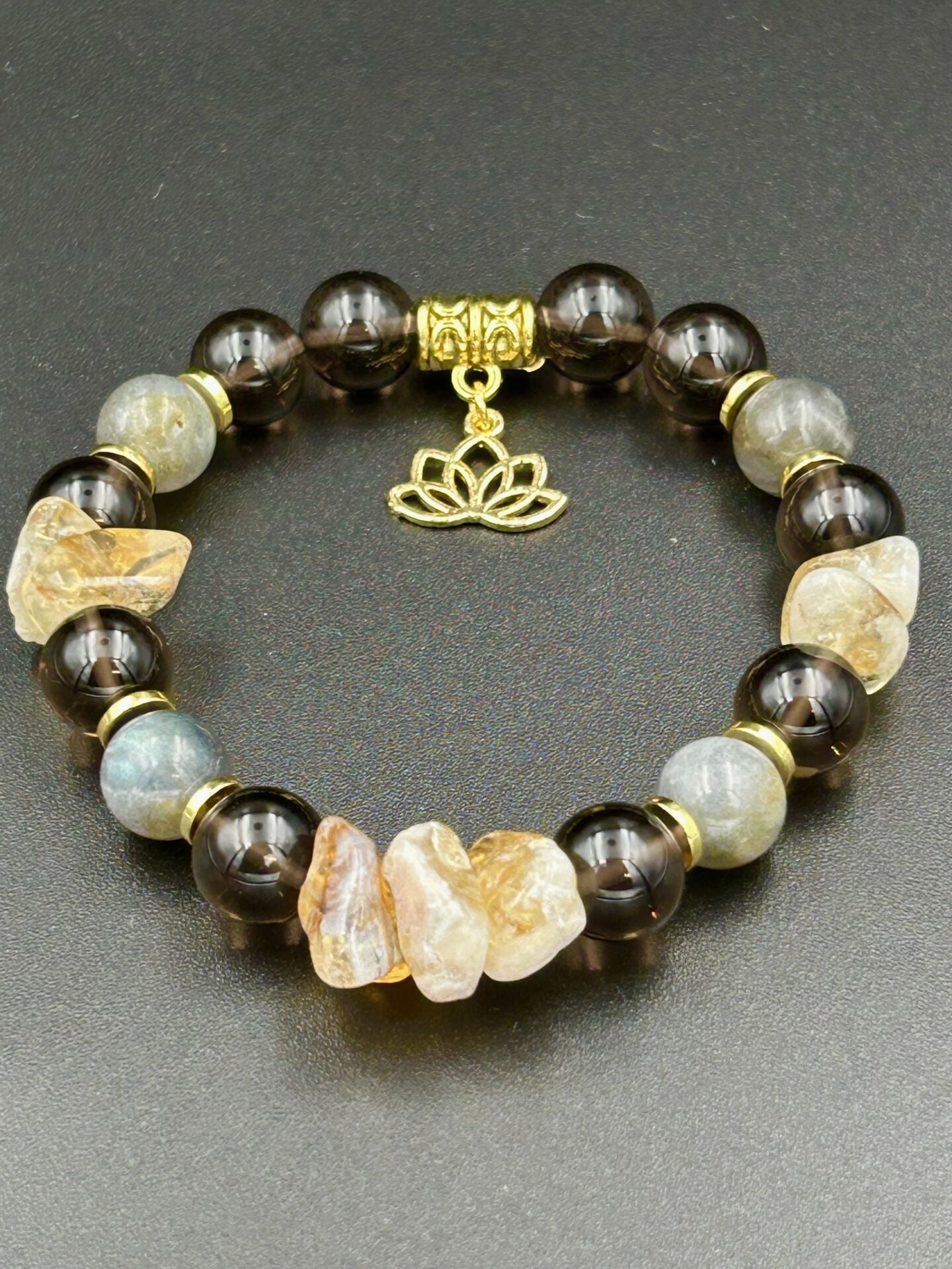 Soul Balance-Dumanlı Kuvars, Labradorit ve Sitrin Taşlı Enerji Bilekliği